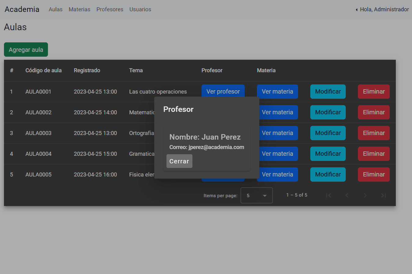 Vista previa del proyecto: Academia Spring Boot + Angular